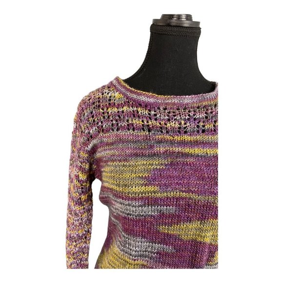 Purple Yellow Knit Sweater Pullover Boho - Picture 6 of 16